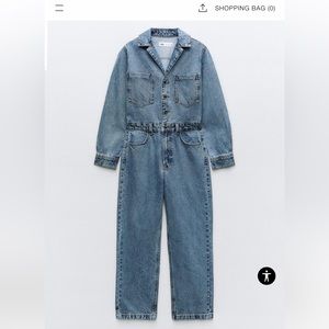 Zara LONG SLEEVE DENIM JUMPSUIT